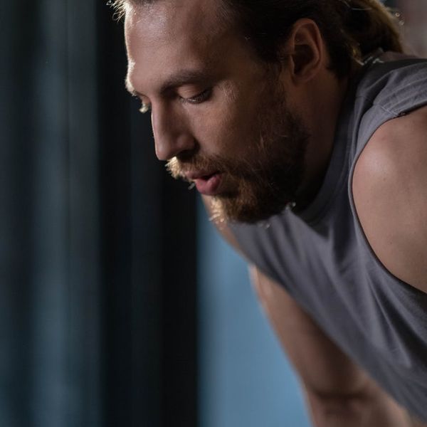Man looking calm and focused after a workout session.